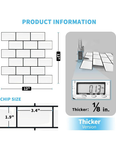 Azulejo Autoadhesivo Art3d Blanco Subway 10 Piezas 30.48cm