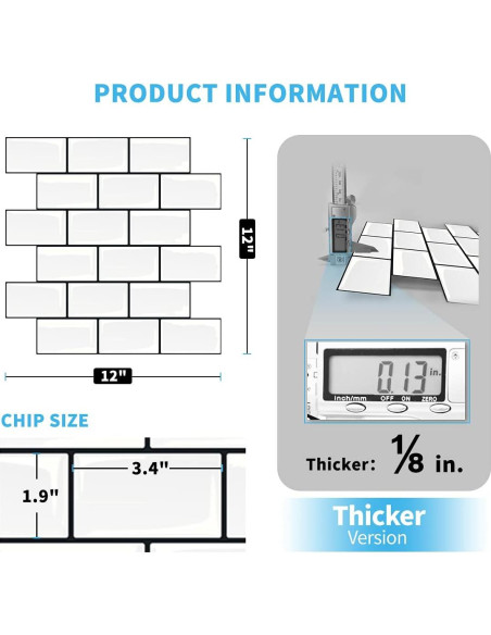 Azulejo Autoadhesivo Art3d Blanco Subway 10 Piezas 30.48cm