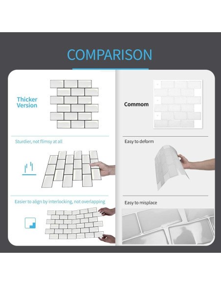 Azulejo Autoadhesivo Art3d Blanco Subway 10 Piezas 30.48cm