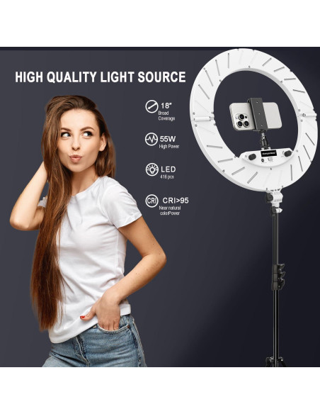 Kit de Luz de Anillo LED 18" JJ JIANJIN 55W Soporte Tripode