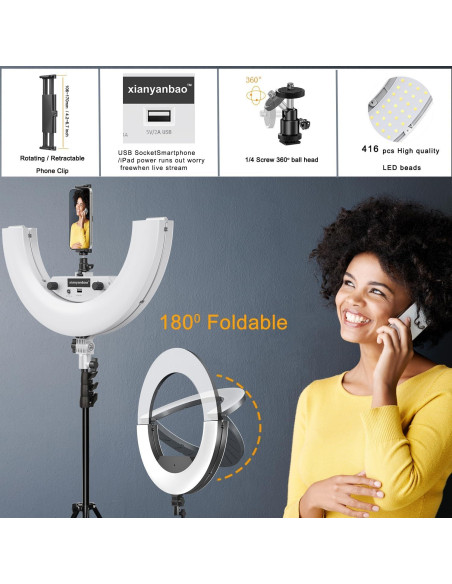 Kit de Luz de Anillo LED 18" JJ JIANJIN 55W Soporte Tripode