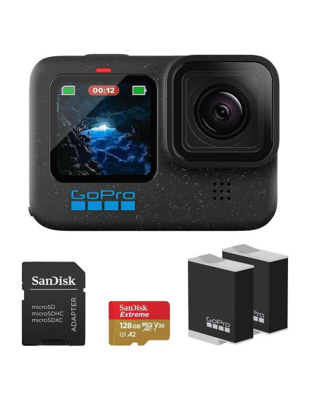 Cámara GoPro HERO12 Negra 4K Impermeable con Batería y Tarjeta 128GB