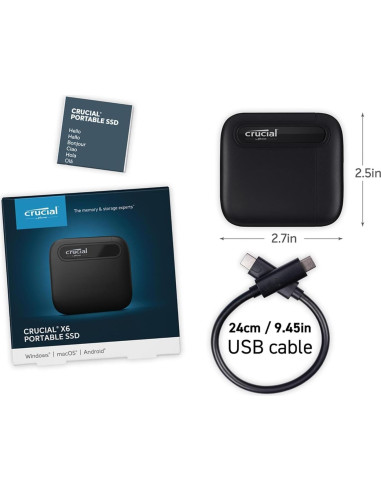 Crucial X6 500GB SSD Portátil USB 3.2 - Rápido y Ligero