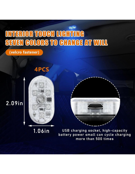 Augeny 4 PCS Luces LED Inalámbricas para Automóvil Interior