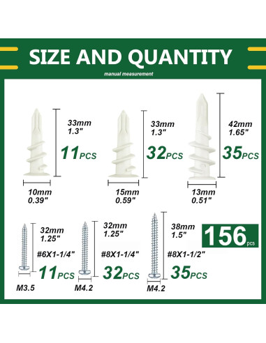 Kit de Anclajes y Tornillos para Paneles de Yeso Tanbupu 156PCS
