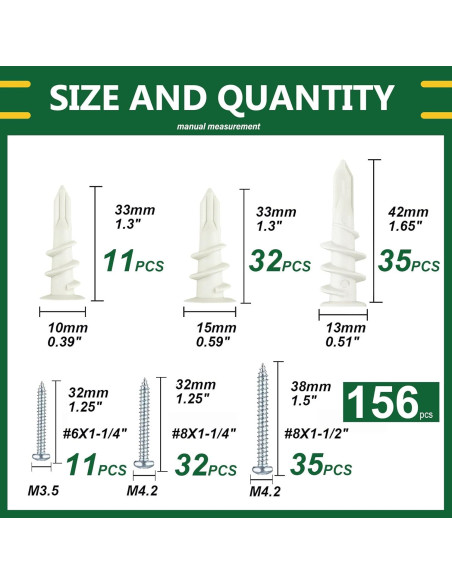 Kit de Anclajes y Tornillos para Paneles de Yeso Tanbupu 156PCS