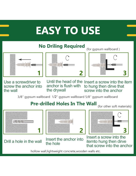 Kit de Anclajes y Tornillos para Paneles de Yeso Tanbupu 156PCS