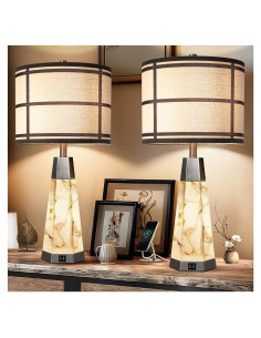 Juego de 2 Lámparas de Mesa de Alabastro KIVDITZO con USB