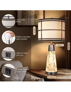 Juego de 2 Lámparas de Mesa de Alabastro KIVDITZO con USB 2