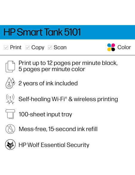 Impresora HP Smart Tank 5101 Inalámbrica Todo-en-Uno