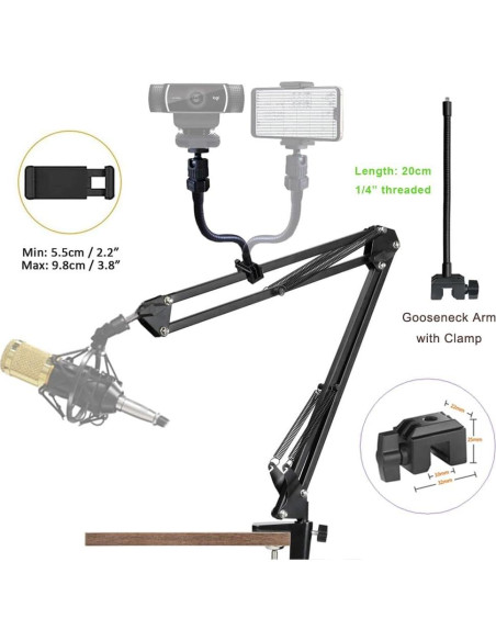 Soporte de Micrófono Profesional Etubby con Brazo Gooseneck