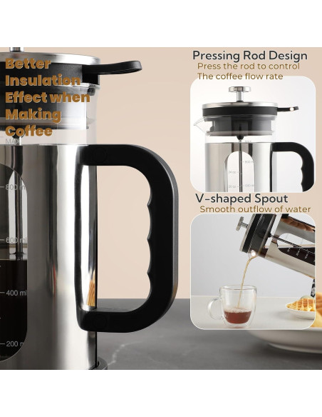 Cafetera Prensa Francesa CHDEXU 1000ml Vidrio Acero Inoxidable