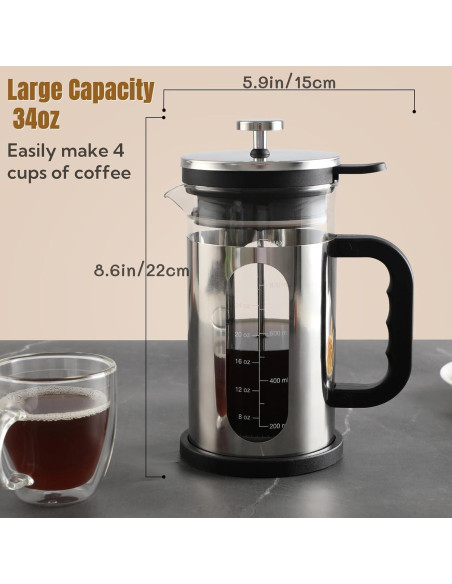 Cafetera Prensa Francesa CHDEXU 1000ml Vidrio Acero Inoxidable