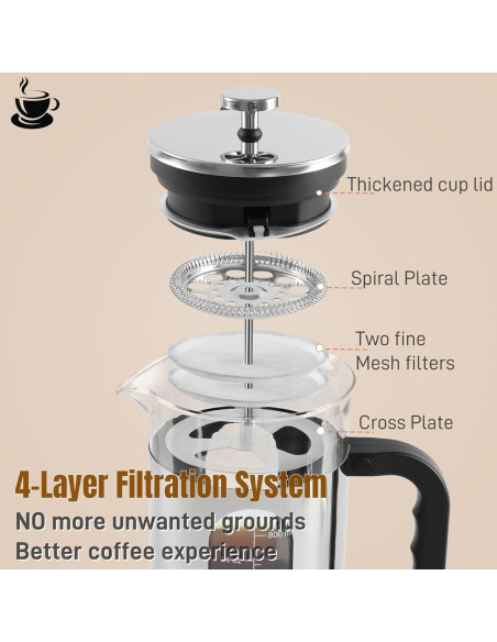 Cafetera Prensa Francesa CHDEXU 1000ml Vidrio Acero Inoxidable