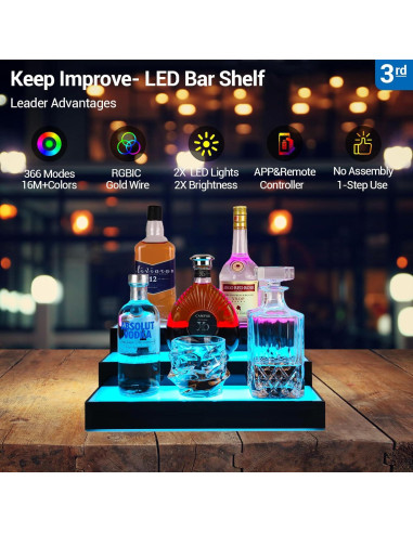 Estante de exhibición de botellas de licor GOH&FTY LED 3 niveles