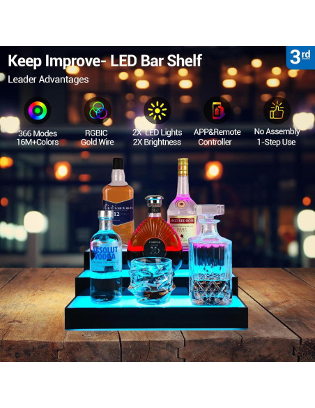 Estante de exhibición de botellas de licor GOH&FTY LED 3 niveles