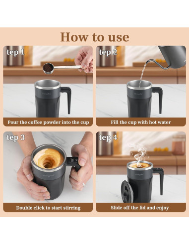 Taza de café auto mezcladora Mongdio 400ml con pantalla de temperatura