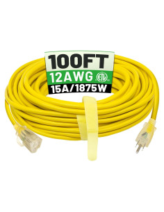 Cable de Extensión 12/3 POWGRN 30.48m Impermeable Amarillo