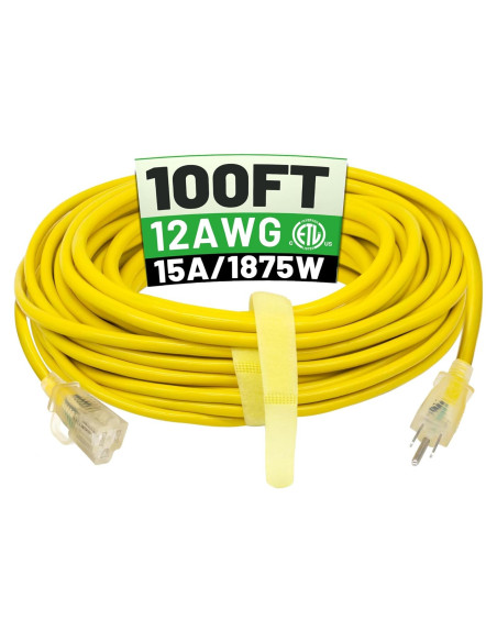 Cable de Extensión 12/3 POWGRN 30.48m Impermeable Amarillo
