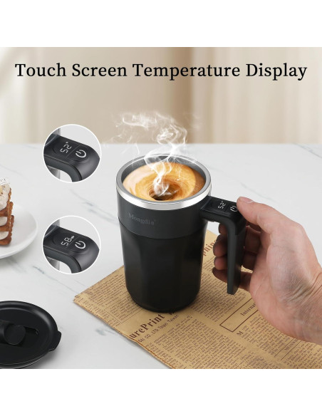 Taza de café auto mezcladora Mongdio 400ml con pantalla de temperatura