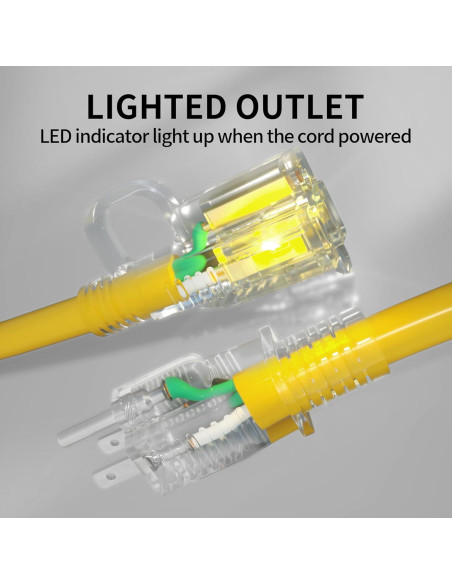 Cable de Extensión 12/3 POWGRN 30.48m Impermeable Amarillo