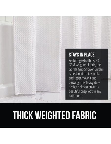 Cortina de Ducha Gorilla Grip Waffle 72x72cm Blanca Resistente