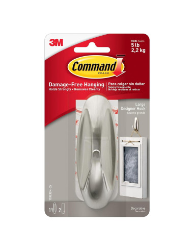 Gancho de Pared Command Grande, Soporta 2.27 kg, Color Níquel