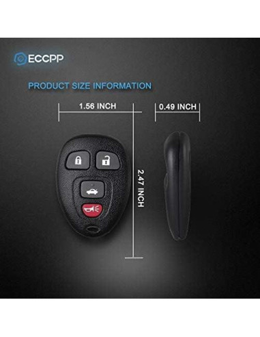 Carcasa Control Remoto Sin Llave ECCPP 4 Botones para Buick