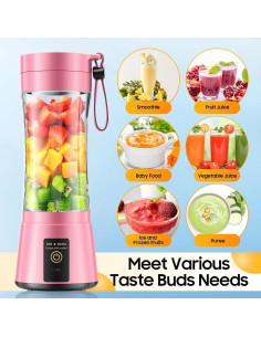 Licuadora Portátil YFIXQNSU Rosa 380ml 6 Cuchillas Inoxidable 2