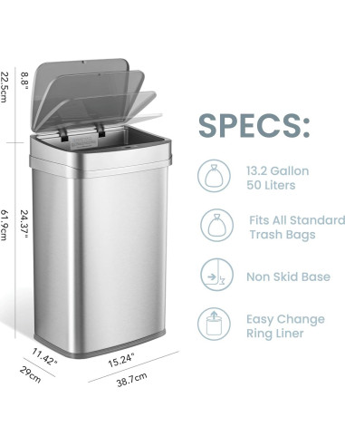 Cubo de Basura Automático Ninestars Nova 50L Acero Inoxidable