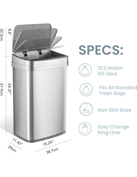 Cubo de Basura Automático Ninestars Nova 50L Acero Inoxidable