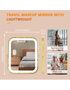 Espejo de Maquillaje LED YEKKOPT Dorado 25.4x20.3cm Plegable 2
