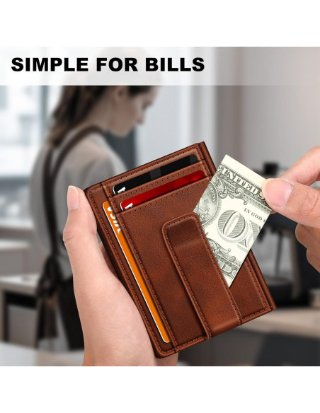 Billetera Bifold GTWUP Marrón Claro con Bloqueo RFID - Minimalista