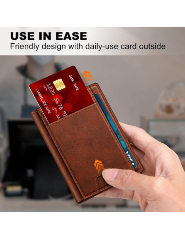 Billetera Bifold GTWUP Marrón Claro con Bloqueo RFID - Minimalista