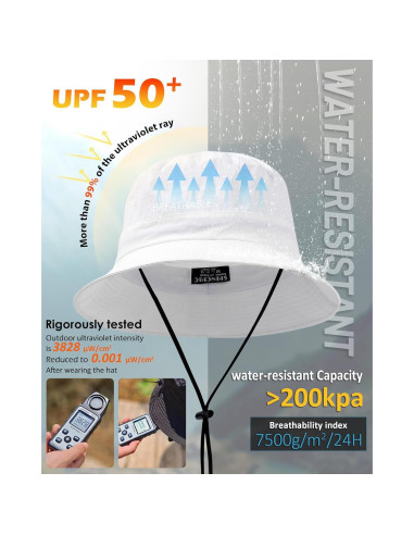 Sombrero de Cubo Impermeable UPF 50+ SHINCHIC Plegable Blanco