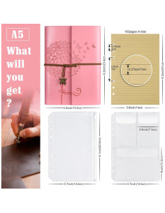 Cuaderno de cuero OMEYA A5 Rosa recargable con bolsillos 2