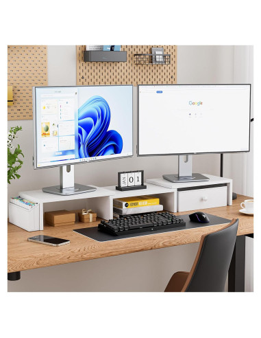Soporte Doble Monitor VERSASKY Ajustable Ergonómico Blanco