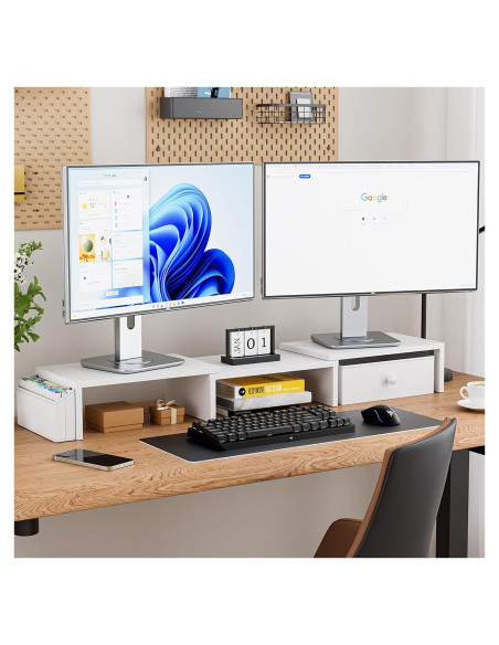 Soporte Doble Monitor VERSASKY Ajustable Ergonómico Blanco