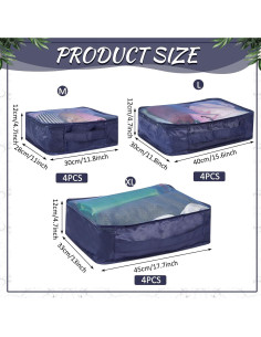 Cubos de Empaque Silkfly 12 Pcs Organizador Viaje Azul Marino 2