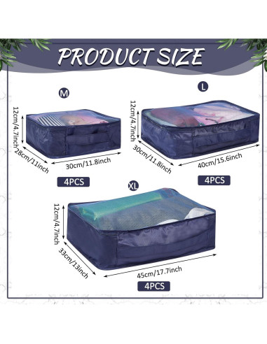 Cubos de Empaque Silkfly 12 Pcs Organizador Viaje Azul Marino