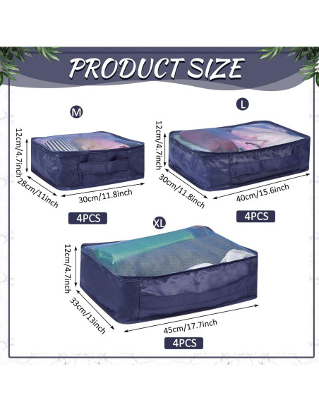 Cubos de Empaque Silkfly 12 Pcs Organizador Viaje Azul Marino