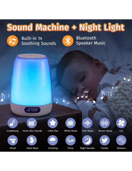 Máquina de Sonido Luz Nocturna One Fire para Bebés 14 Sonidos