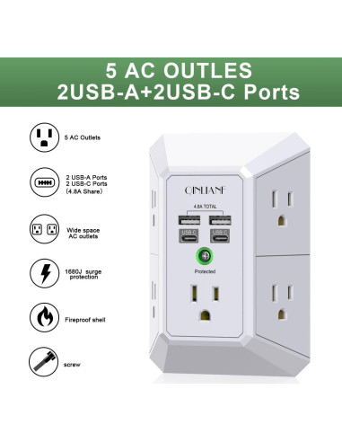 Cargador de pared USB QINLIANF 5 salidas 4.8A blanco
