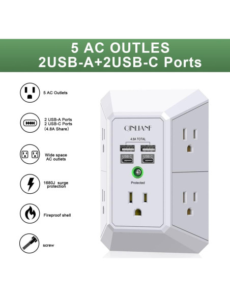 Cargador de pared USB QINLIANF 5 salidas 4.8A blanco