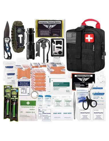 Kit de Supervivencia EVERLIT 250 Piezas Bolsa Molle Negra