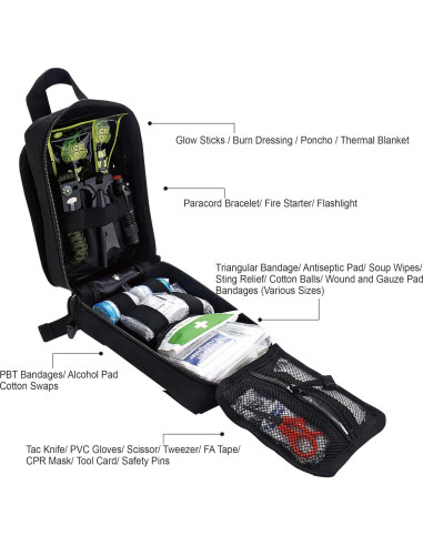 Kit de Supervivencia EVERLIT 250 Piezas Bolsa Molle Negra