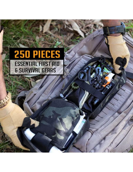 Kit de Supervivencia EVERLIT 250 Piezas Bolsa Molle Negra
