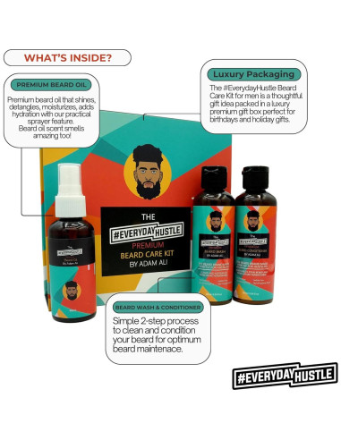 Kit de Cuidado de Barba EverydayHustle 3 en 1 - Champú, Acondicionador y Aceite