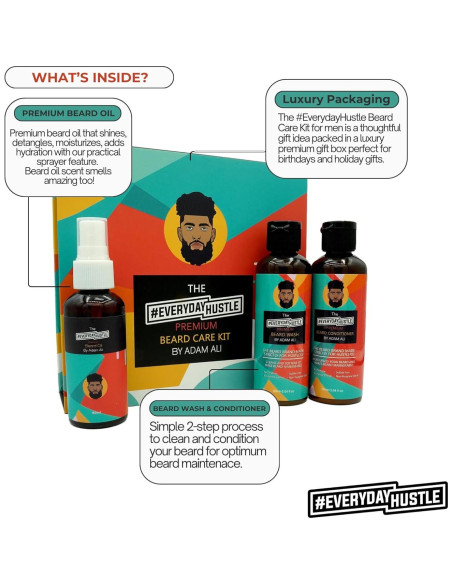 Kit de Cuidado de Barba EverydayHustle 3 en 1 - Champú, Acondicionador y Aceite
