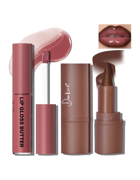 Juego de Lápiz Labial y Brillo de Labios HOSAILY Marrón Oscuro